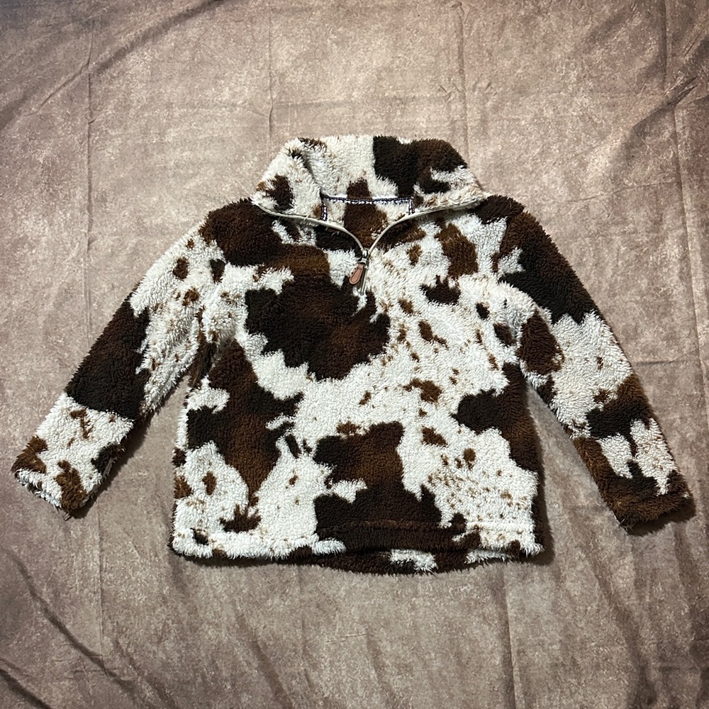 Cozy Cow Print Kids Pullover Size Medium